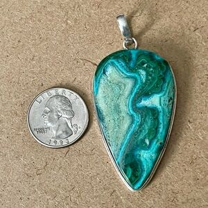 Gorgeous XXXL Malachite Chrysocolla Pendant Necklace - 925 Plated/Stamped